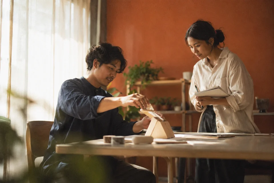 A researcher observing a participant testing a product prototype