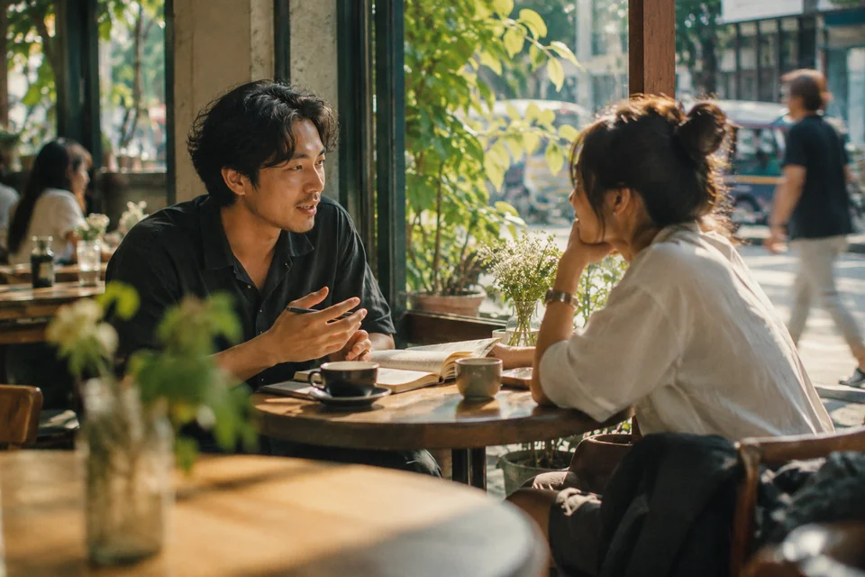 A founder interviewing a potential user in a café