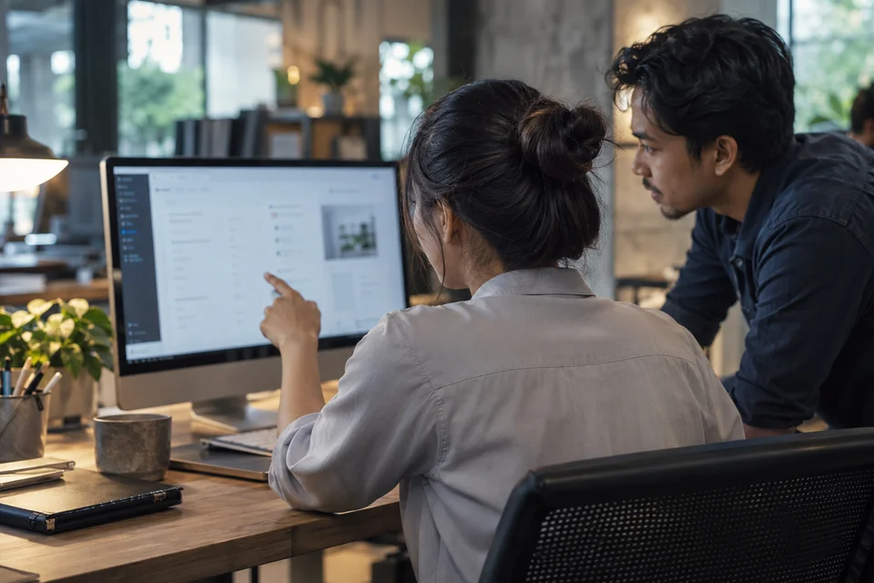 A business user evaluating an application with a developer