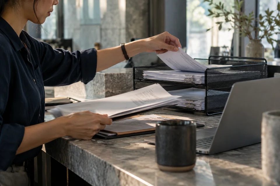 Documents moving through a review workflow