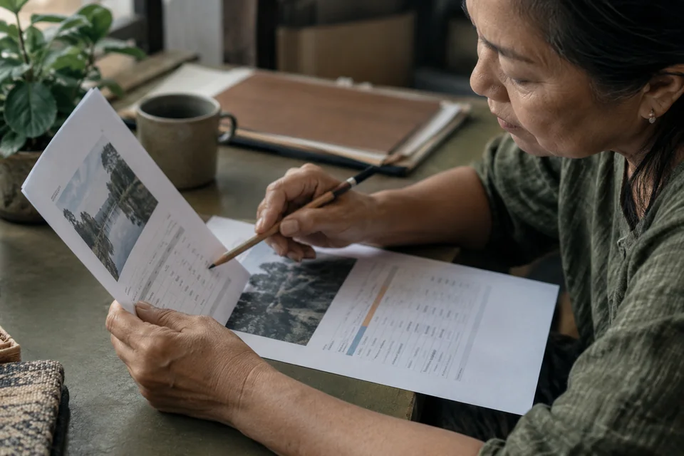 A participant comparing source documents during an exercise