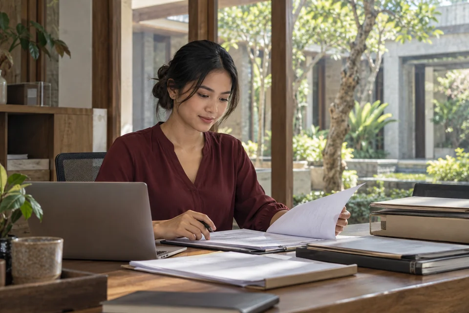 An HR specialist preparing onboarding materials