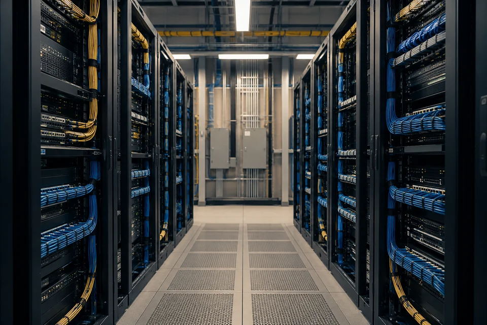 Equipment racks and structured cabling in an infrastructure room