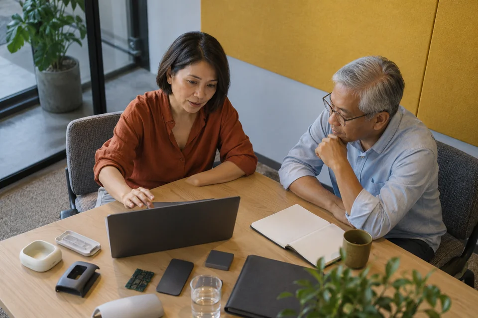 A startup founder testing an application with a colleague